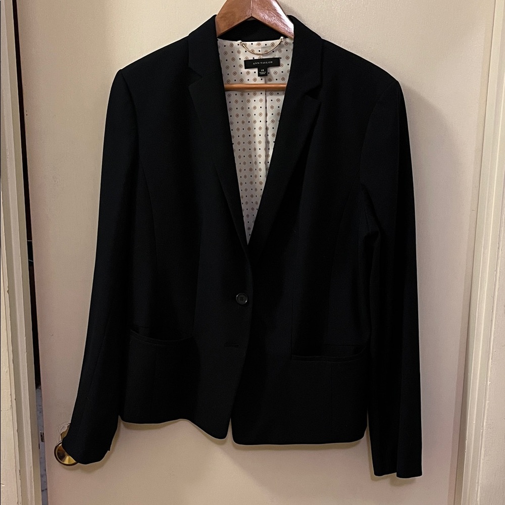 Ann Taylor Navy Blazer with Patterned Lining